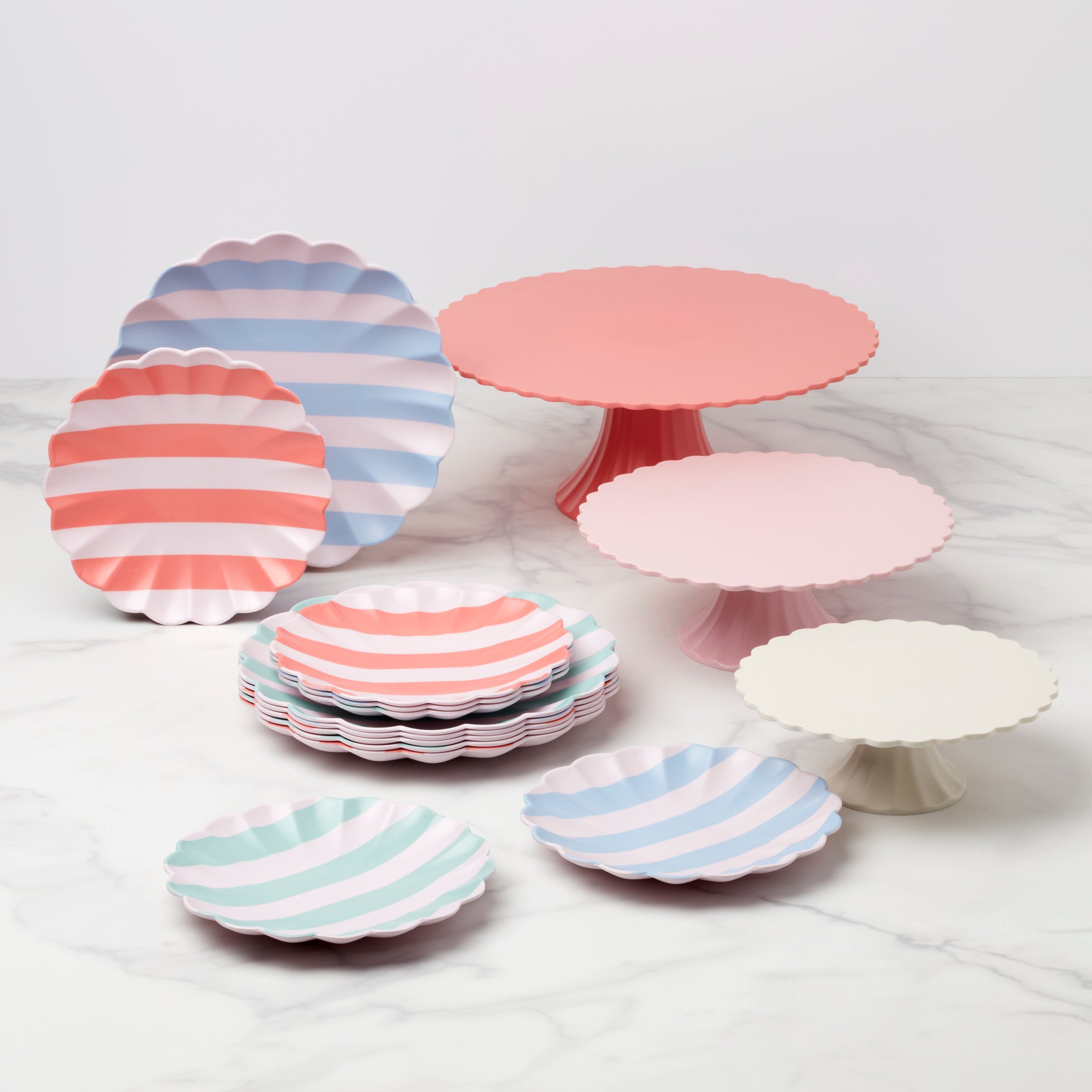 Stripy Reusable Bamboo Small Plates, Set of 6